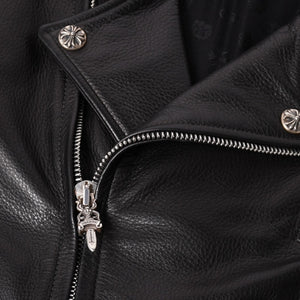極美品 CHROME HEARTS クロムハーツ SLUFF LTHR スラフ ライダースジャケット サイズS ラージCHクロス装飾 ブラック 中古 4a003352