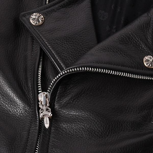極美品 CHROME HEARTS クロムハーツ SLUFF LTHR スラフ ライダースジャケット サイズS ラージCHクロス装飾 ブラック 中古 4a003352