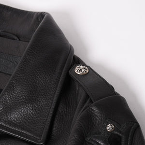 極美品 CHROME HEARTS クロムハーツ SLUFF LTHR スラフ ライダースジャケット サイズS ラージCHクロス装飾 ブラック 中古 4a003352
