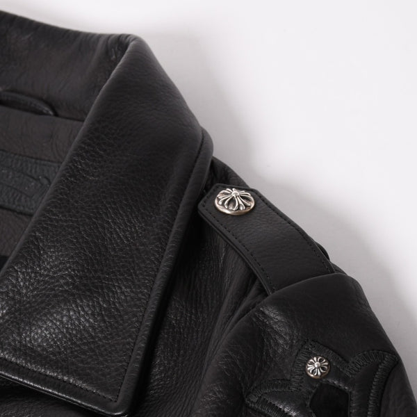 極美品 CHROME HEARTS クロムハーツ SLUFF LTHR スラフ ライダースジャケット サイズS ラージCHクロス装飾 ブラック 中古 4a003352