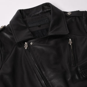 極美品 CHROME HEARTS クロムハーツ SLUFF LTHR スラフ ライダースジャケット サイズS ラージCHクロス装飾 ブラック 中古 4a003352