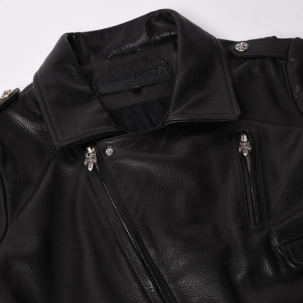 極美品 CHROME HEARTS クロムハーツ SLUFF LTHR スラフ ライダースジャケット サイズS ラージCHクロス装飾 ブラック 中古 4a003352