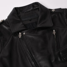 画像をギャラリービューアに読み込む, 極美品 CHROME HEARTS クロムハーツ SLUFF LTHR スラフ ライダースジャケット サイズS ラージCHクロス装飾 ブラック 中古 4a003352