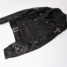 画像をギャラリービューアに読み込む, 極美品 CHROME HEARTS クロムハーツ SLUFF LTHR スラフ ライダースジャケット サイズS ラージCHクロス装飾 ブラック 中古 4a003352