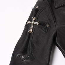 画像をギャラリービューアに読み込む, 極美品 CHROME HEARTS クロムハーツ SLUFF LTHR スラフ ライダースジャケット サイズS ラージCHクロス装飾 ブラック 中古 4a003352