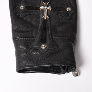 極美品 CHROME HEARTS クロムハーツ SLUFF LTHR スラフ ライダースジャケット サイズS ラージCHクロス装飾 ブラック 中古 4a003352