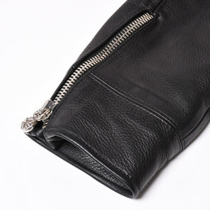 極美品 CHROME HEARTS クロムハーツ SLUFF LTHR スラフ ライダースジャケット サイズS ラージCHクロス装飾 ブラック 中古 4a003352
