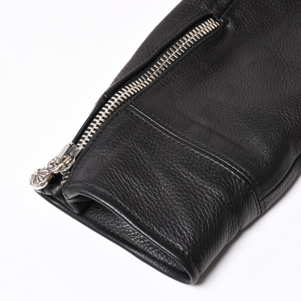 極美品 CHROME HEARTS クロムハーツ SLUFF LTHR スラフ ライダースジャケット サイズS ラージCHクロス装飾 ブラック 中古 4a003352