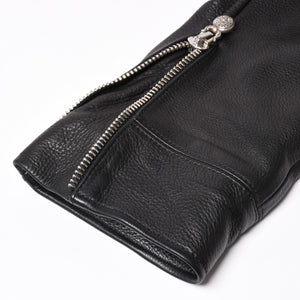 極美品 CHROME HEARTS クロムハーツ SLUFF LTHR スラフ ライダースジャケット サイズS ラージCHクロス装飾 ブラック 中古 4a003352