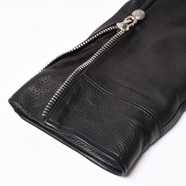 極美品 CHROME HEARTS クロムハーツ SLUFF LTHR スラフ ライダースジャケット サイズS ラージCHクロス装飾 ブラック 中古 4a003352