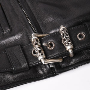 極美品 CHROME HEARTS クロムハーツ SLUFF LTHR スラフ ライダースジャケット サイズS ラージCHクロス装飾 ブラック 中古 4a003352