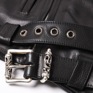極美品 CHROME HEARTS クロムハーツ SLUFF LTHR スラフ ライダースジャケット サイズS ラージCHクロス装飾 ブラック 中古 4a003352