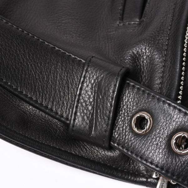 極美品 CHROME HEARTS クロムハーツ SLUFF LTHR スラフ ライダースジャケット サイズS ラージCHクロス装飾 ブラック 中古 4a003352