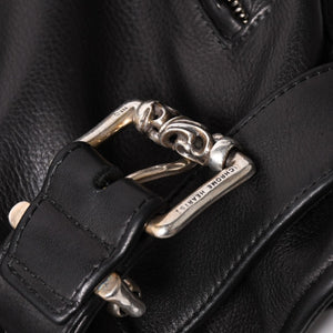 極美品 CHROME HEARTS クロムハーツ SLUFF LTHR スラフ ライダースジャケット サイズS ラージCHクロス装飾 ブラック 中古 4a003352