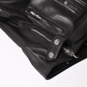 極美品 CHROME HEARTS クロムハーツ SLUFF LTHR スラフ ライダースジャケット サイズS ラージCHクロス装飾 ブラック 中古 4a003352