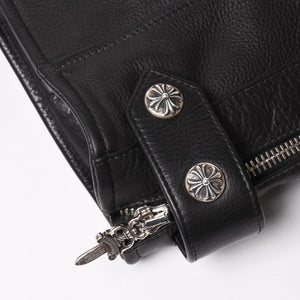 極美品 CHROME HEARTS クロムハーツ SLUFF LTHR スラフ ライダースジャケット サイズS ラージCHクロス装飾 ブラック 中古 4a003352