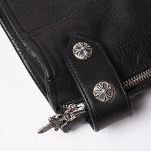 画像をギャラリービューアに読み込む, 極美品 CHROME HEARTS クロムハーツ SLUFF LTHR スラフ ライダースジャケット サイズS ラージCHクロス装飾 ブラック 中古 4a003352