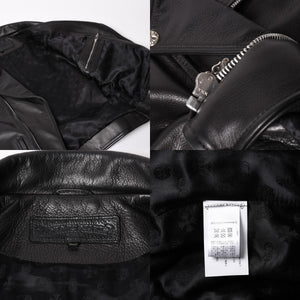 極美品 CHROME HEARTS クロムハーツ SLUFF LTHR スラフ ライダースジャケット サイズS ラージCHクロス装飾 ブラック 中古 4a003352