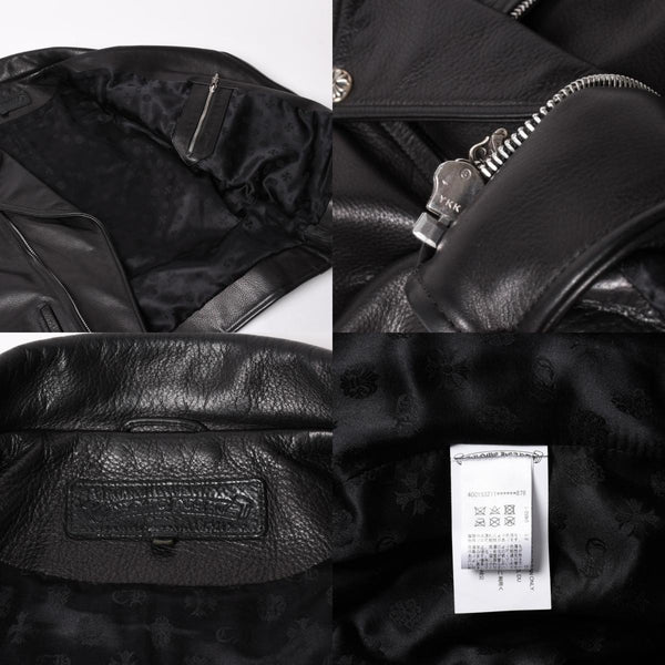 極美品 CHROME HEARTS クロムハーツ SLUFF LTHR スラフ ライダースジャケット サイズS ラージCHクロス装飾 ブラック 中古 4a003352