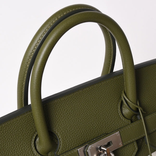新品同様 HERMES エルメス Haut a Courroies40 オータクロア40 ハンドバッグ トワルアッシュ トゴ ヴェールヴェロネーゼ U刻印 SV金具 中古 4a003354