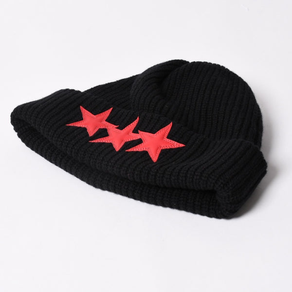 新品未使用 CHROME HEARTS クロムハーツ スターパッチ カシミヤ ニットキャップ ビーニー ONE SIZE 53-60 3パッチ クロスボール 中古 4a003338