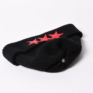 新品未使用 CHROME HEARTS クロムハーツ スターパッチ カシミヤ ニットキャップ ビーニー ONE SIZE 53-60 3パッチ クロスボール 中古 4a003338
