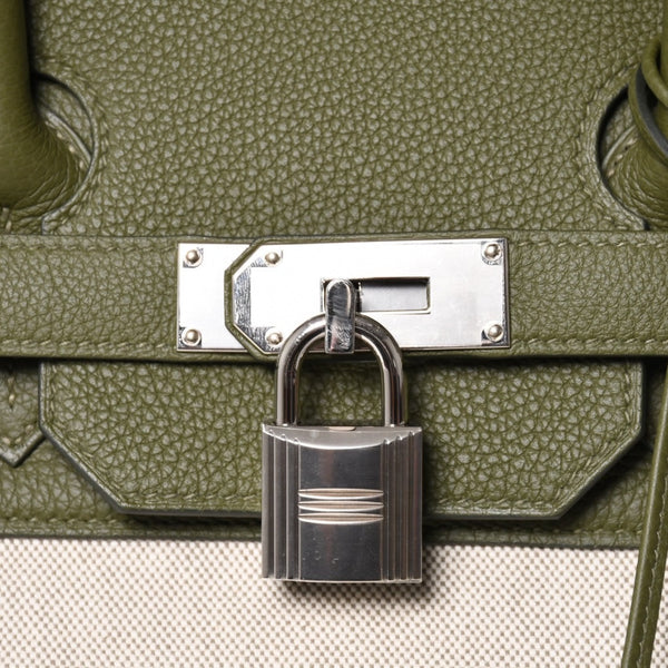 新品同様 HERMES エルメス Haut a Courroies40 オータクロア40 ハンドバッグ トワルアッシュ トゴ ヴェールヴェロネーゼ U刻印 SV金具 中古 4a003354