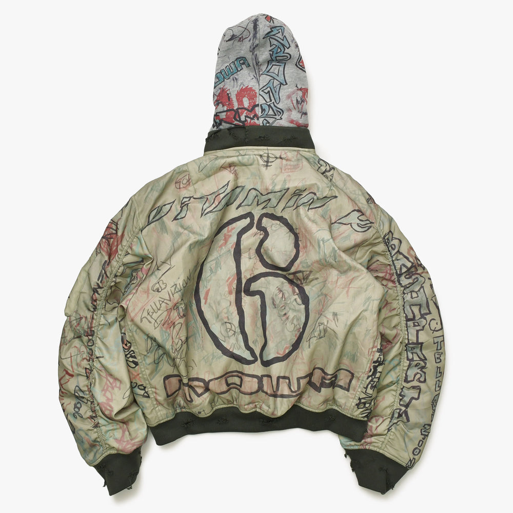 新品未使用 MOWALOLA モワローラ GRAFFITI BOMBER グラフィティ ボンバージャケット サイズM カーキ マルチカラー 中古 4a003399