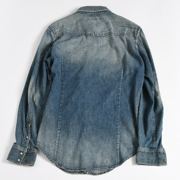 DIESEL ディーゼル デニムウエスタンシャツ 00E8M200008 デニムシャツ ライトブルー ウォッシュ加工 ウェスタンヨーク 長袖シャツ Sサイズ 美品 中古 4a003406