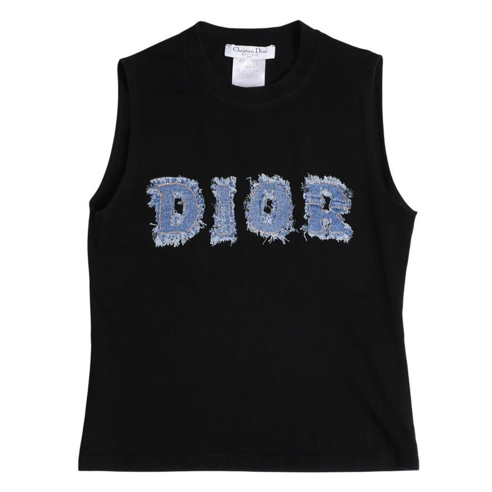 Christian Dior Denim Logo Sleeveless Tank Top Galliano Period 3P16155302 Denim Fabric Fringe Y2K Black Size 42 Good Condition Used 4a004088