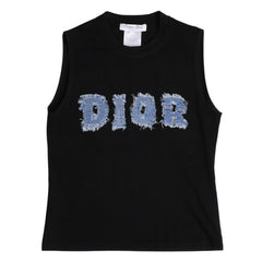 Christian Dior クリスチャンディオール デニムロゴ ノースリーブ タンクトップ ガリアーノ期 3P16155302 デニム生地 フリンジ Y2K ブラック 42サイズ 美品 中古 4a004088