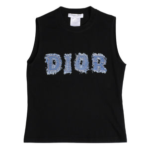 Christian Dior クリスチャンディオール デニムロゴ ノースリーブ タンクトップ ガリアーノ期 3P16155302 デニム生地 フリンジ Y2K ブラック 42サイズ 美品 中古 4a004088