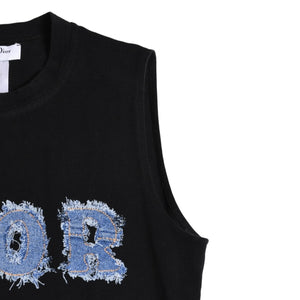 Christian Dior クリスチャンディオール デニムロゴ ノースリーブ タンクトップ ガリアーノ期 3P16155302 デニム生地 フリンジ Y2K ブラック 42サイズ 美品 中古 4a004088