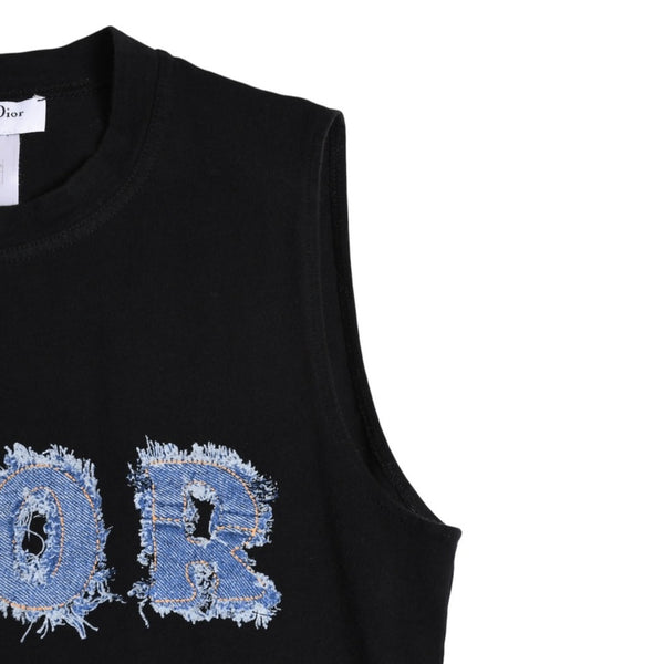 Christian Dior クリスチャンディオール デニムロゴ ノースリーブ タンクトップ ガリアーノ期 3P16155302 デニム生地 フリンジ Y2K ブラック 42サイズ 美品 中古 4a004088