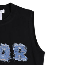 Load image into Gallery viewer, Christian Dior クリスチャンディオール デニムロゴ ノースリーブ タンクトップ ガリアーノ期 3P16155302 デニム生地 フリンジ Y2K ブラック 42サイズ 美品 中古 4a004088