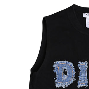 Christian Dior クリスチャンディオール デニムロゴ ノースリーブ タンクトップ ガリアーノ期 3P16155302 デニム生地 フリンジ Y2K ブラック 42サイズ 美品 中古 4a004088