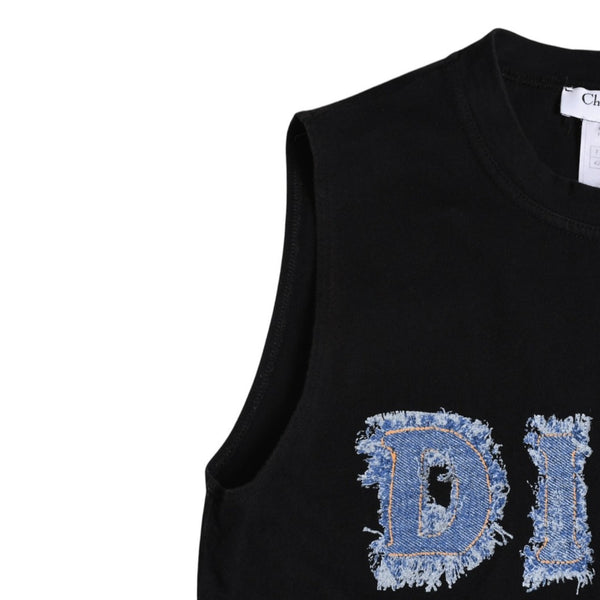 Christian Dior クリスチャンディオール デニムロゴ ノースリーブ タンクトップ ガリアーノ期 3P16155302 デニム生地 フリンジ Y2K ブラック 42サイズ 美品 中古 4a004088
