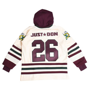 Very good condition Mitchell&Ness Mitchell &amp; Ness JUST DON Chicago BlackHawks Jersey Hoodie, Ivory, Size M, Used, 4a002314