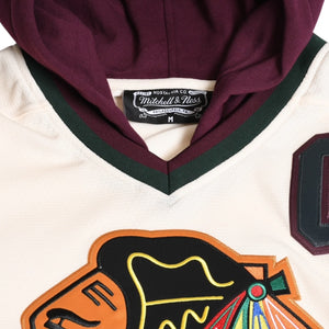 Very good condition Mitchell&Ness Mitchell &amp; Ness JUST DON Chicago BlackHawks Jersey Hoodie, Ivory, Size M, Used, 4a002314