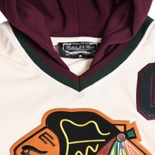 Load image into Gallery viewer, 極美品 Mitchell&amp;Ness ミッチェルアンドネス JUST DON ジャストドン Chicago BlackHawks ジャージフーディー アイボリー サイズM 中古 4a002314