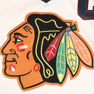 Very good condition Mitchell&Ness Mitchell &amp; Ness JUST DON Chicago BlackHawks Jersey Hoodie, Ivory, Size M, Used, 4a002314