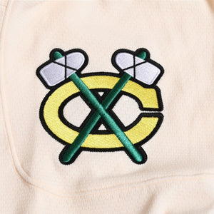 Very good condition Mitchell&Ness Mitchell &amp; Ness JUST DON Chicago BlackHawks Jersey Hoodie, Ivory, Size M, Used, 4a002314