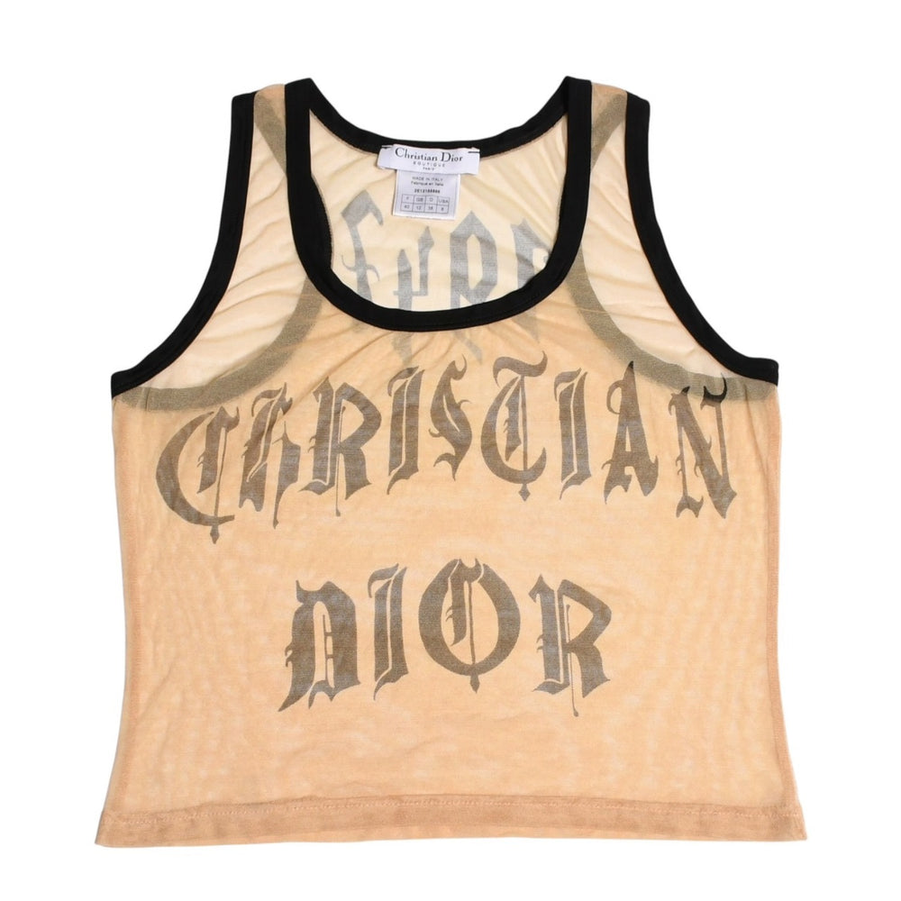 Very Good Condition Christian Dior Gothic Logo Mesh Tank Top 40 Size Sheer Mesh Galliano Period 2002SS Gothic Font Used 4a003831