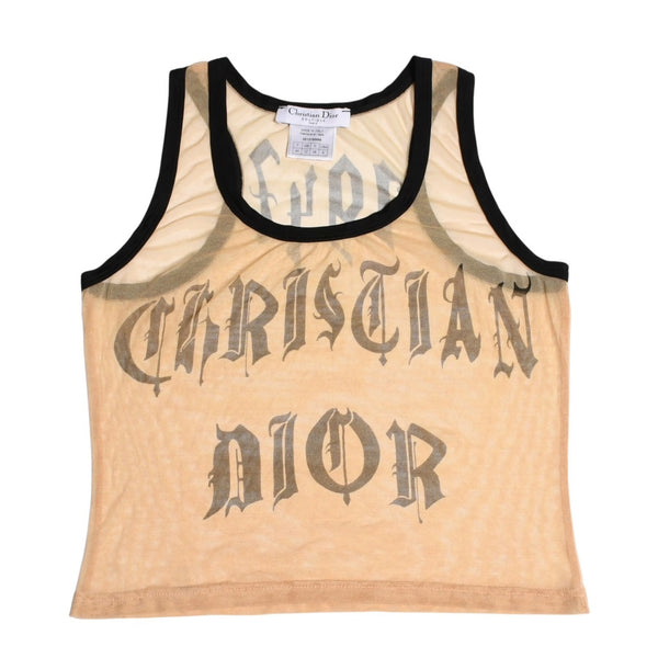 Very Good Condition Christian Dior Gothic Logo Mesh Tank Top 40 Size Sheer Mesh Galliano Period 2002SS Gothic Font Used 4a003831