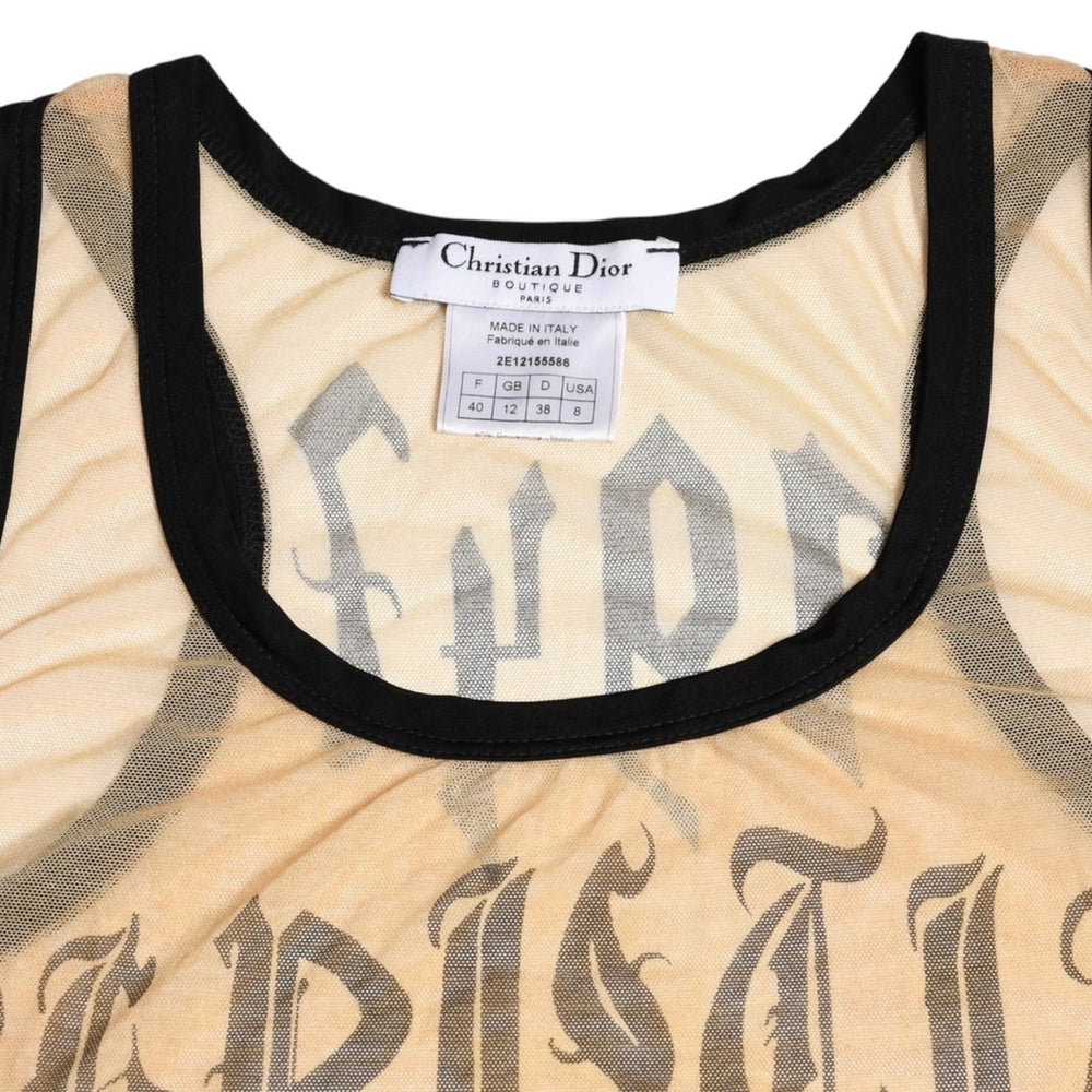 Very Good Condition Christian Dior Gothic Logo Mesh Tank Top 40 Size Sheer Mesh Galliano Period 2002SS Gothic Font Used 4a003831