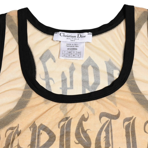 Very Good Condition Christian Dior Gothic Logo Mesh Tank Top 40 Size Sheer Mesh Galliano Period 2002SS Gothic Font Used 4a003831