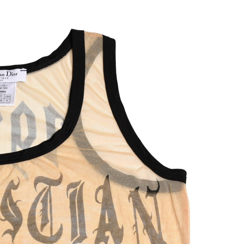 Very Good Condition Christian Dior Gothic Logo Mesh Tank Top 40 Size Sheer Mesh Galliano Period 2002SS Gothic Font Used 4a003831