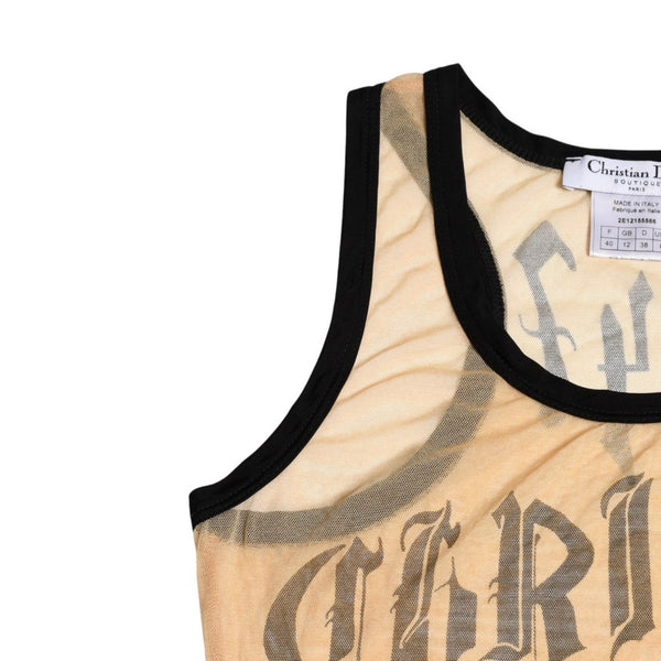 Very Good Condition Christian Dior Gothic Logo Mesh Tank Top 40 Size Sheer Mesh Galliano Period 2002SS Gothic Font Used 4a003831