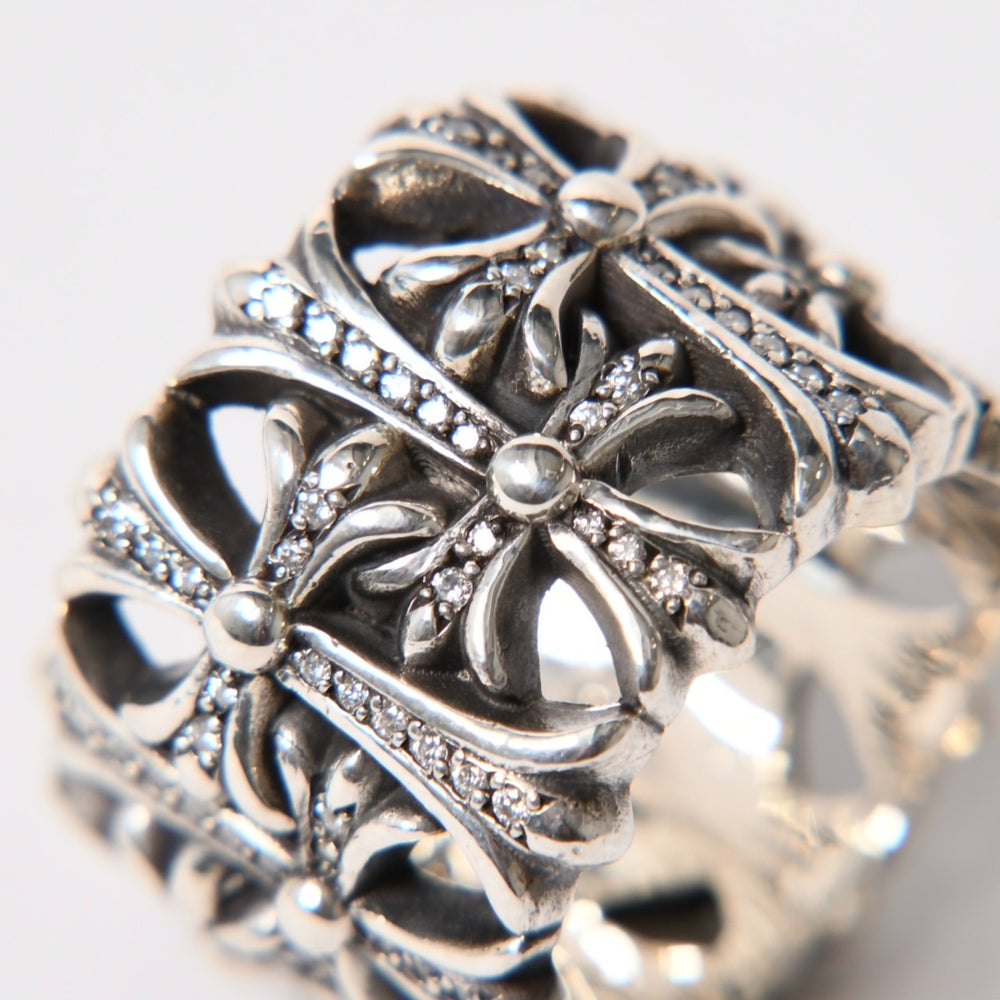 Very good condition CHROME HEARTS CEMETERY P/D Cemetery Cross Pave Diamond Ring Genuine Weight approx. 31.36g Size 25 Used 4a003567