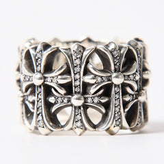 極美品 CHROME HEARTS クロムハーツ CEMETERY P/D セメタリークロス パヴェダイヤリング アフターダイヤ 重量約34.61g サイズ28.5号 中古 4a007061